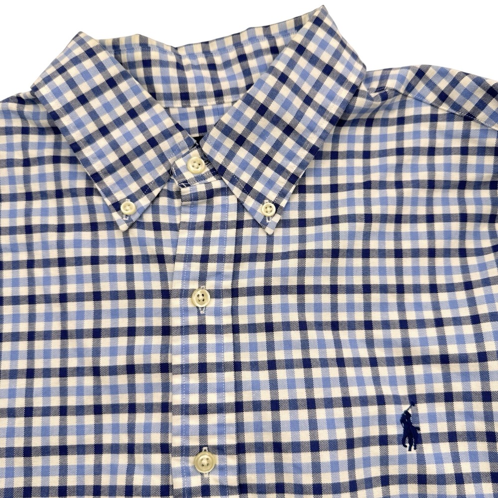 Polo Ralph Lauren Men's Large Blue Gingham Check Button Down‎ Long Sleeve Shirt